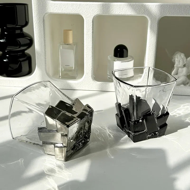 Geometric Onyx Base Glass Cup