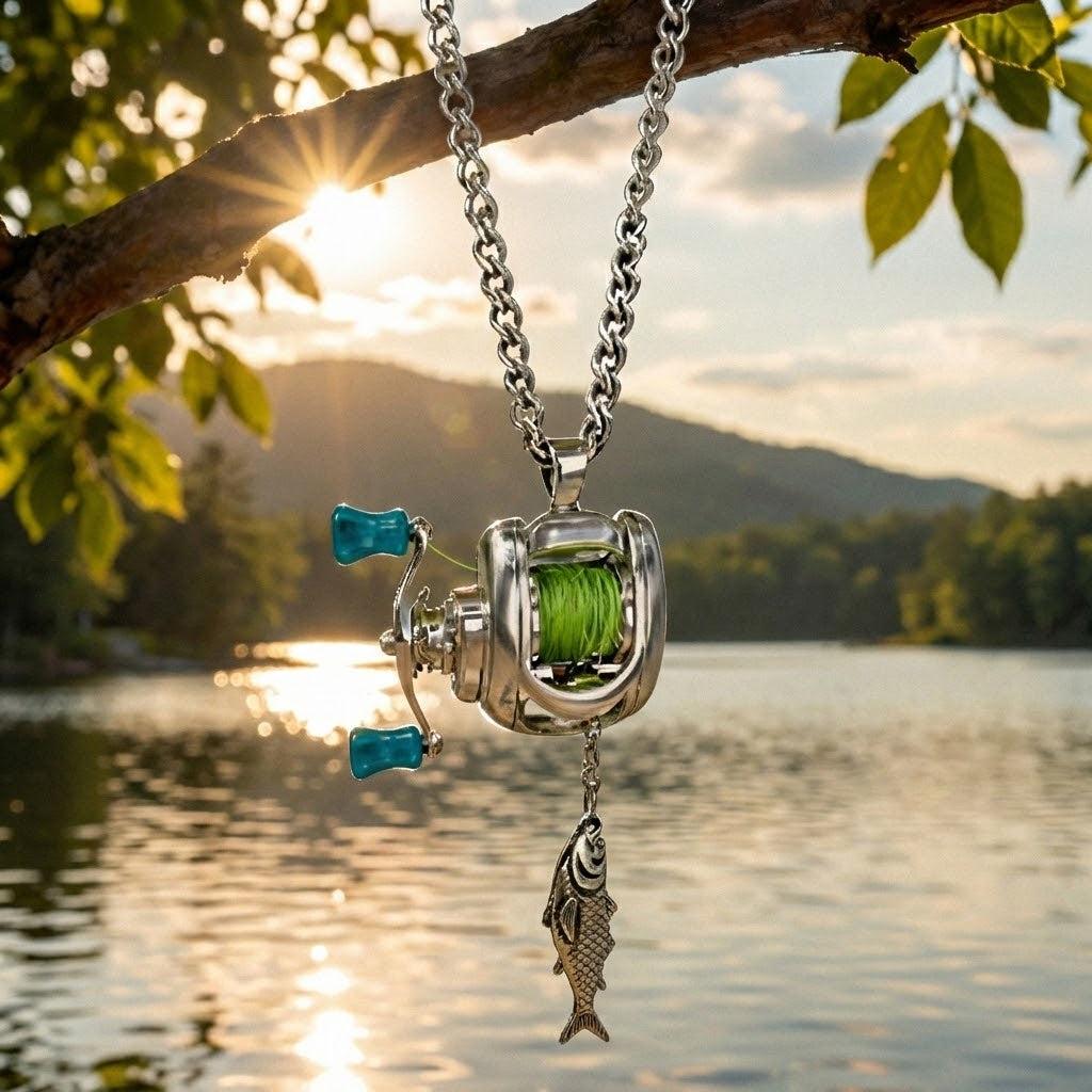 Mini Fishing Reel Spinner Necklace