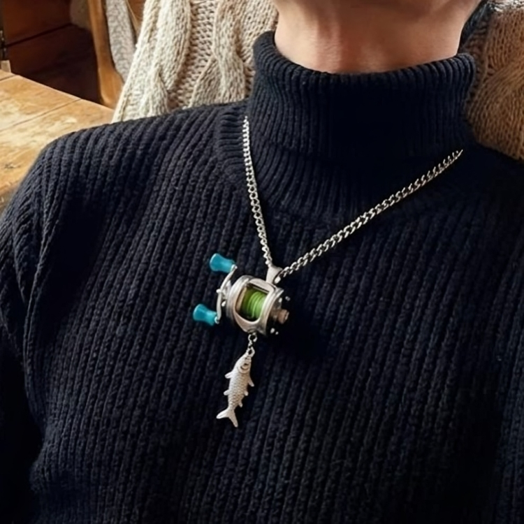Mini Fishing Reel Spinner Necklace