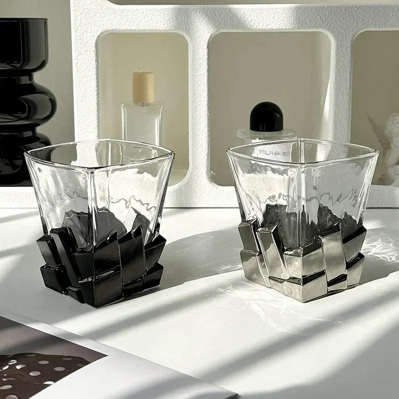 Geometric Onyx Base Glass Cup